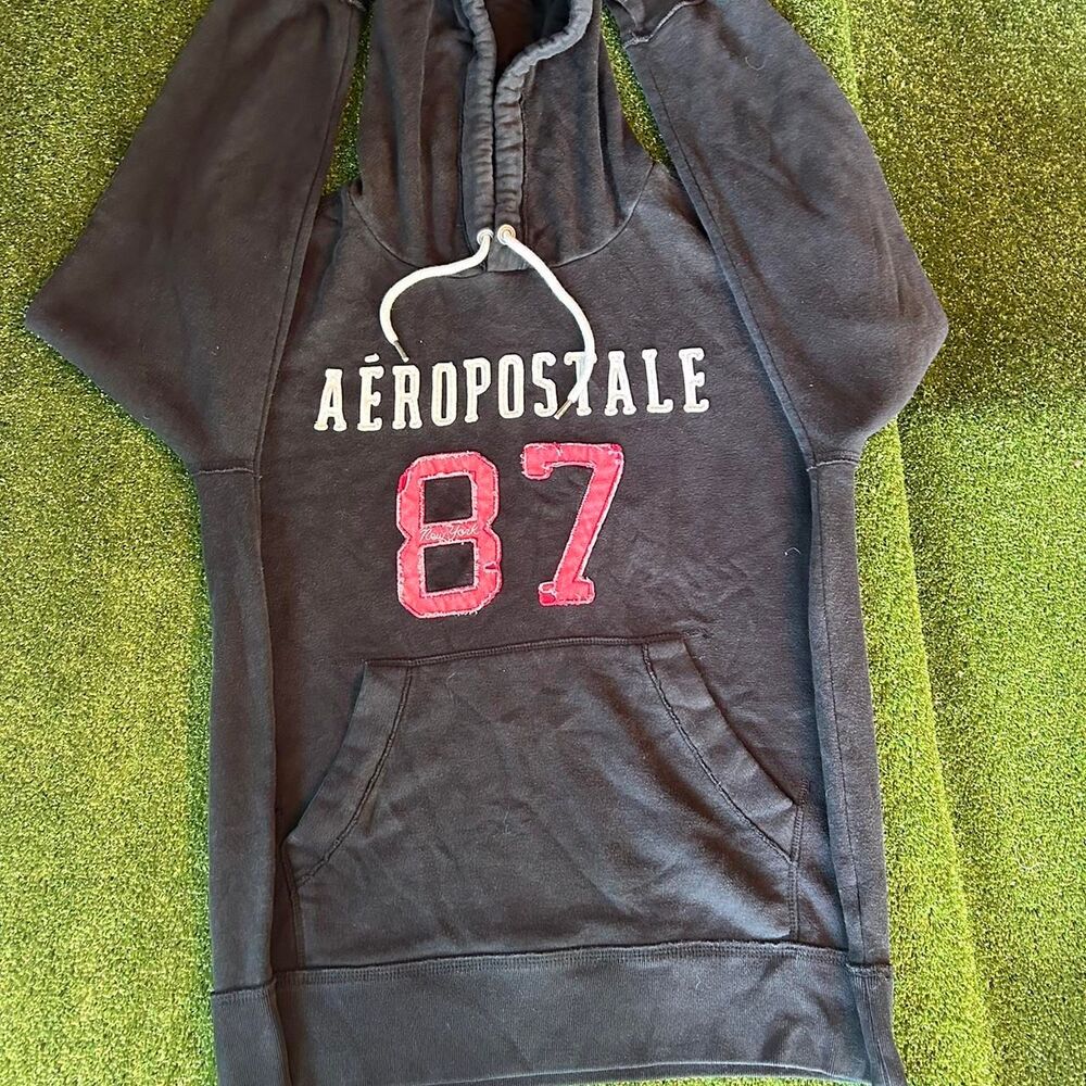 Aeropostale Men's Black and Navy Hoodie